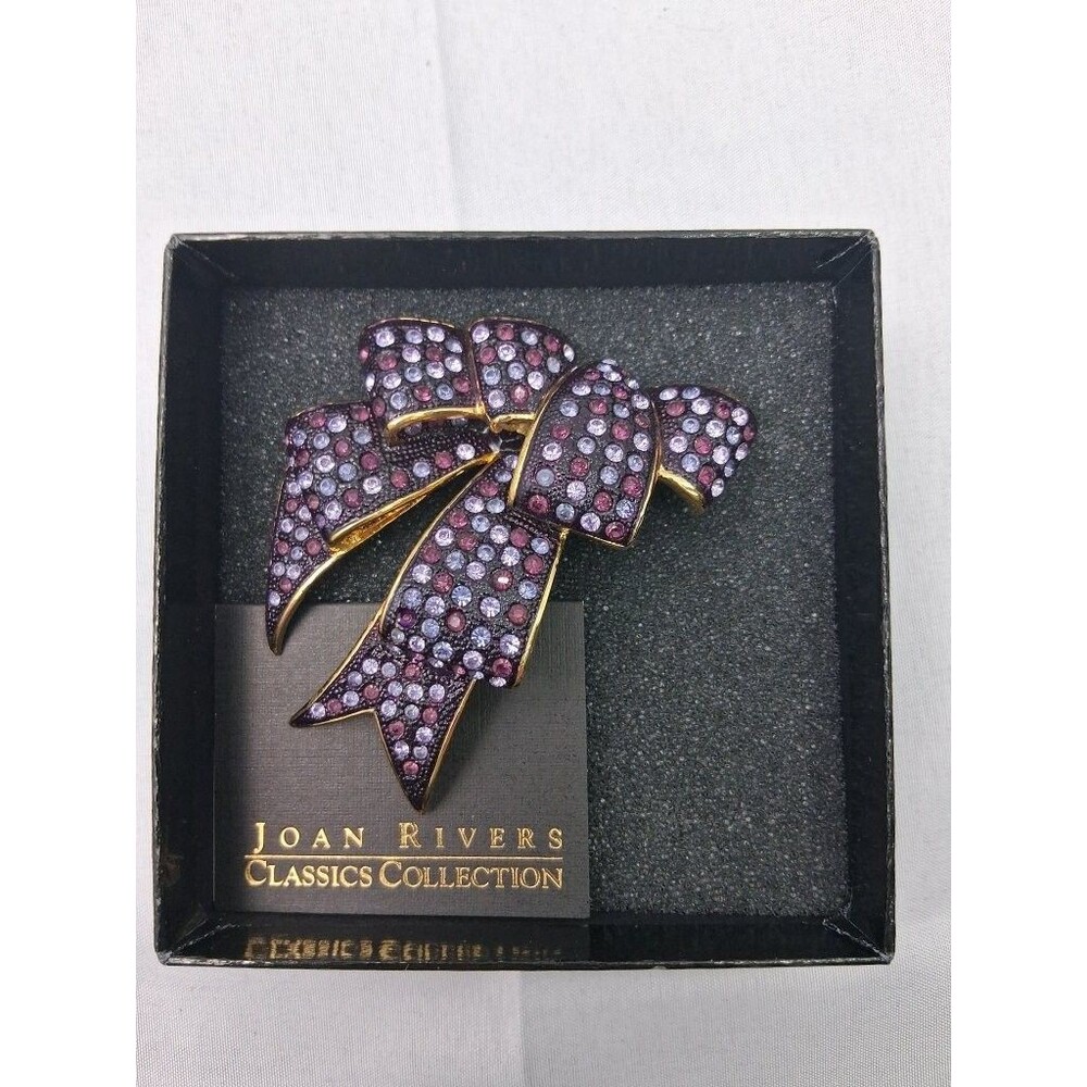 Joan Rivers Classics Collection Purple Crystal Pavé Bow Brooch Pin